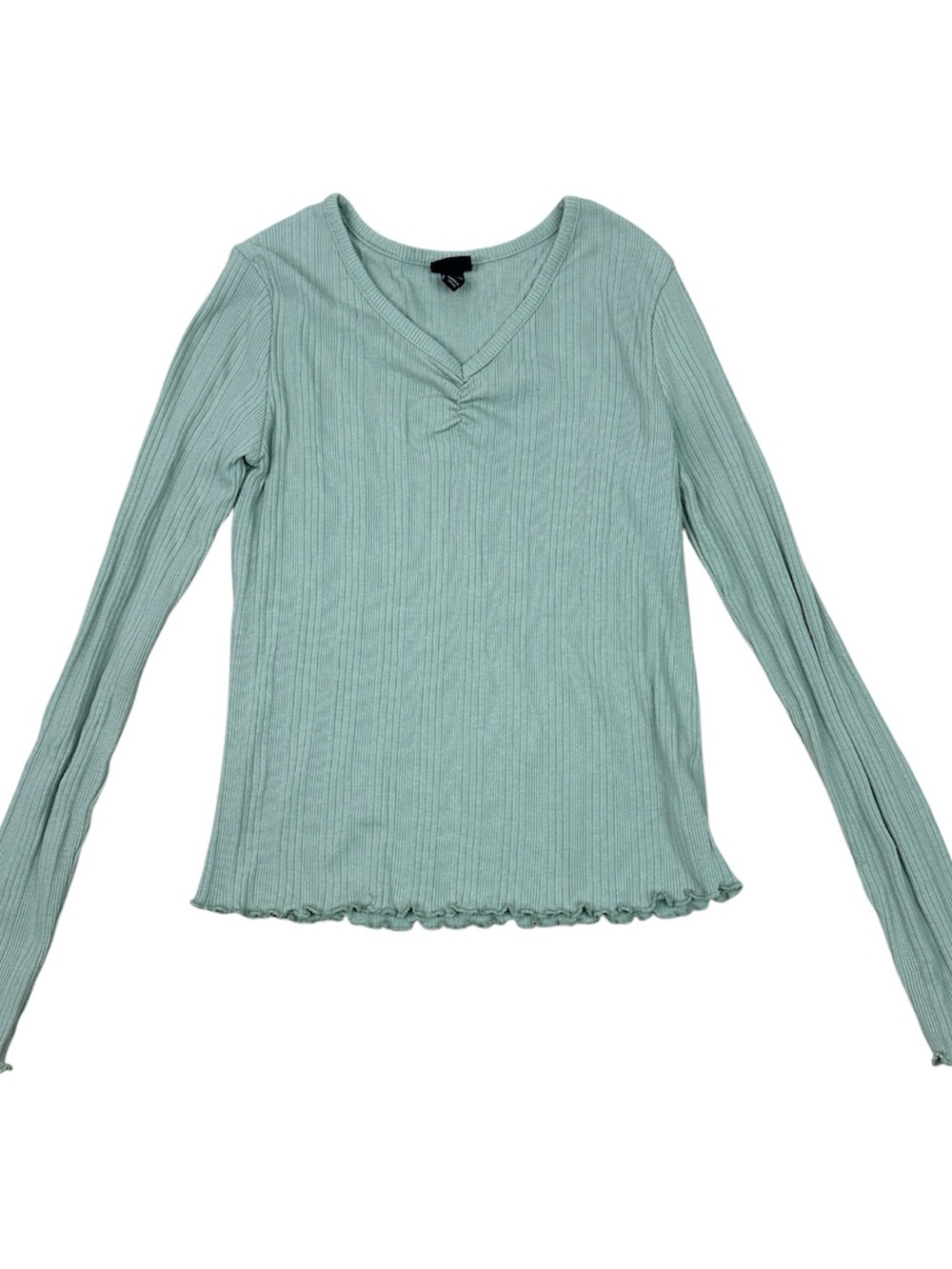 art class Light Sage Ribbed V-Neck Long Sleeve Top with Lettuce Hem
